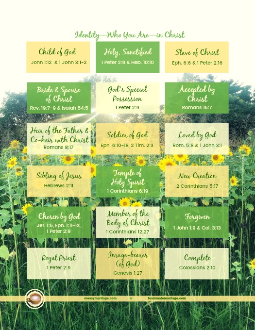 Identity in Marriage - This post includes more about how your identity can and should be based in Christ, giving you the stability and power to navigate messes in marriage. #messymarriage | #identityinChrist | #identityinmarriage | #identity | #selfworth | #marriagematters | #lostidentity